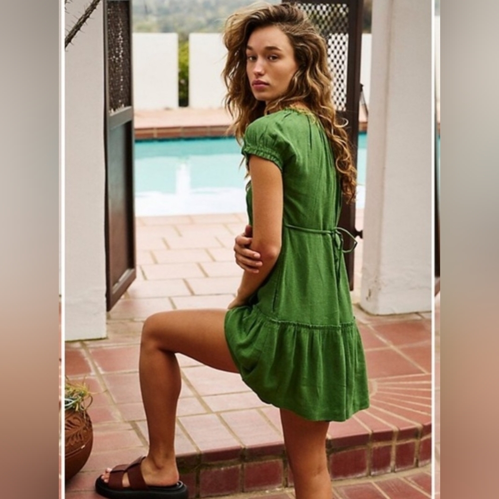 Free People Perri Linen Drop-Waist Mini Dress - Picture 2 of 13